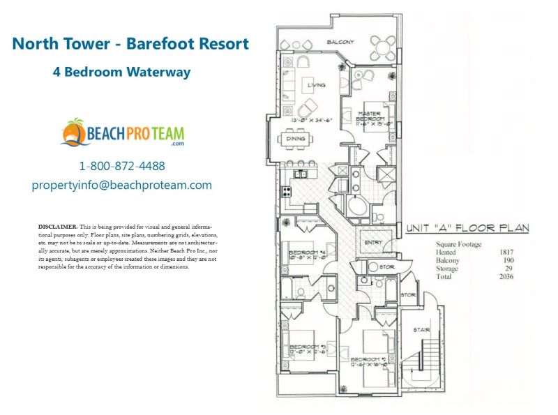 Barefoot Resort - North Tower Floor Plan A - 4 Bedroom Waterway